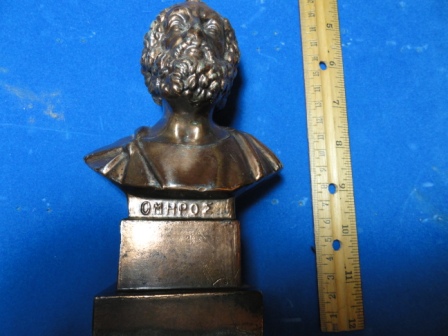 Bearded Man Statue - metal/bronze(?) - inscribed with &quot;OMHPOE&quot;