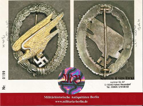 Fallschirmschützenabzeichen der Luftwaffe B&amp;NL-Type C