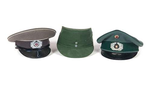 East German Helmet M56, Visor and West German visor and cap.