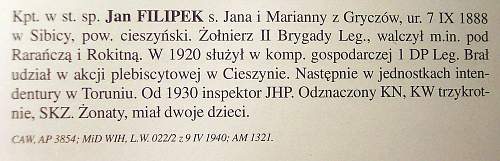 Podporuznik Jan Filipek's calling card  (later promoted to Kapitan murdered at Katyn)