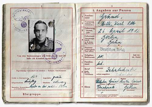 Wehrpass Willi Gründ 150/50 ID Medic