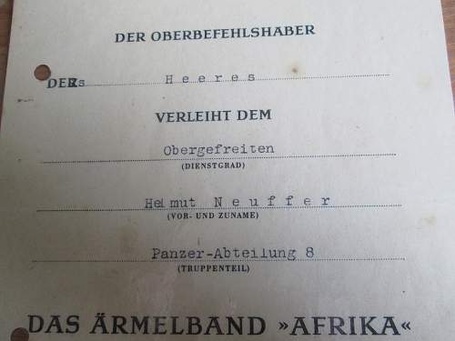 lot documents from the  panzer abteilung 8   AFRIKA