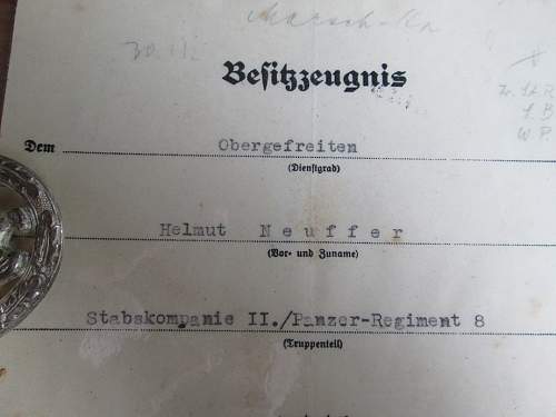 lot documents from the  panzer abteilung 8   AFRIKA