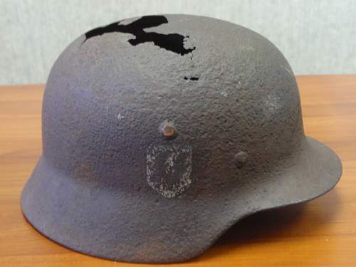 WW2 German Dug and damaged SS helmet shell