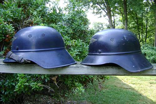 A Pair of Beaded One Piece Gladiator Luftschutz Factory Police Helmets - Voigt &amp; Haeffner AG