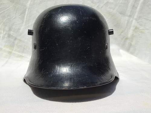 Interwar ET M18 Style Double Decal Police Helmet with EARLY Titled Tricolor and Thin Mobile Swastika