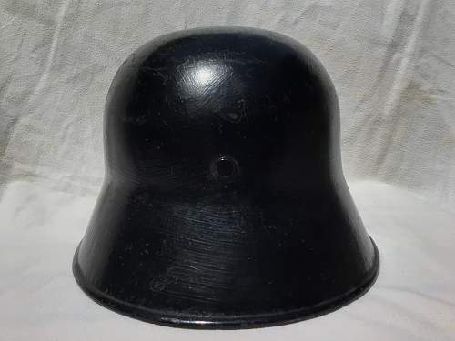 Interwar ET M18 Style Double Decal Police Helmet with EARLY Titled Tricolor and Thin Mobile Swastika