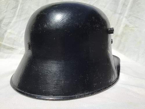 Interwar ET M18 Style Double Decal Police Helmet with EARLY Titled Tricolor and Thin Mobile Swastika