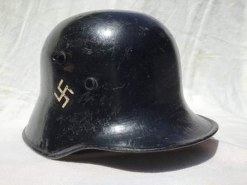 Interwar ET M18 Style Double Decal Police Helmet with EARLY Titled Tricolor and Thin Mobile Swastika