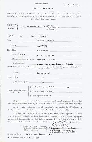 Pte Thomas Barnes Coleman 14th Battalion Australian Imperial Force