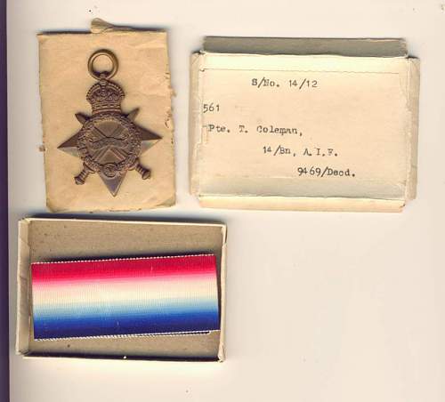 Pte Thomas Barnes Coleman 14th Battalion Australian Imperial Force