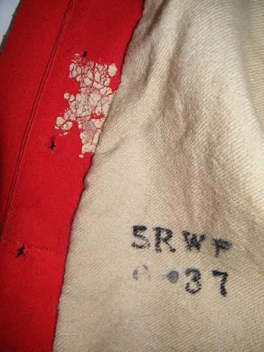 RWF OR's scarlet home service tunic 1902 pattern